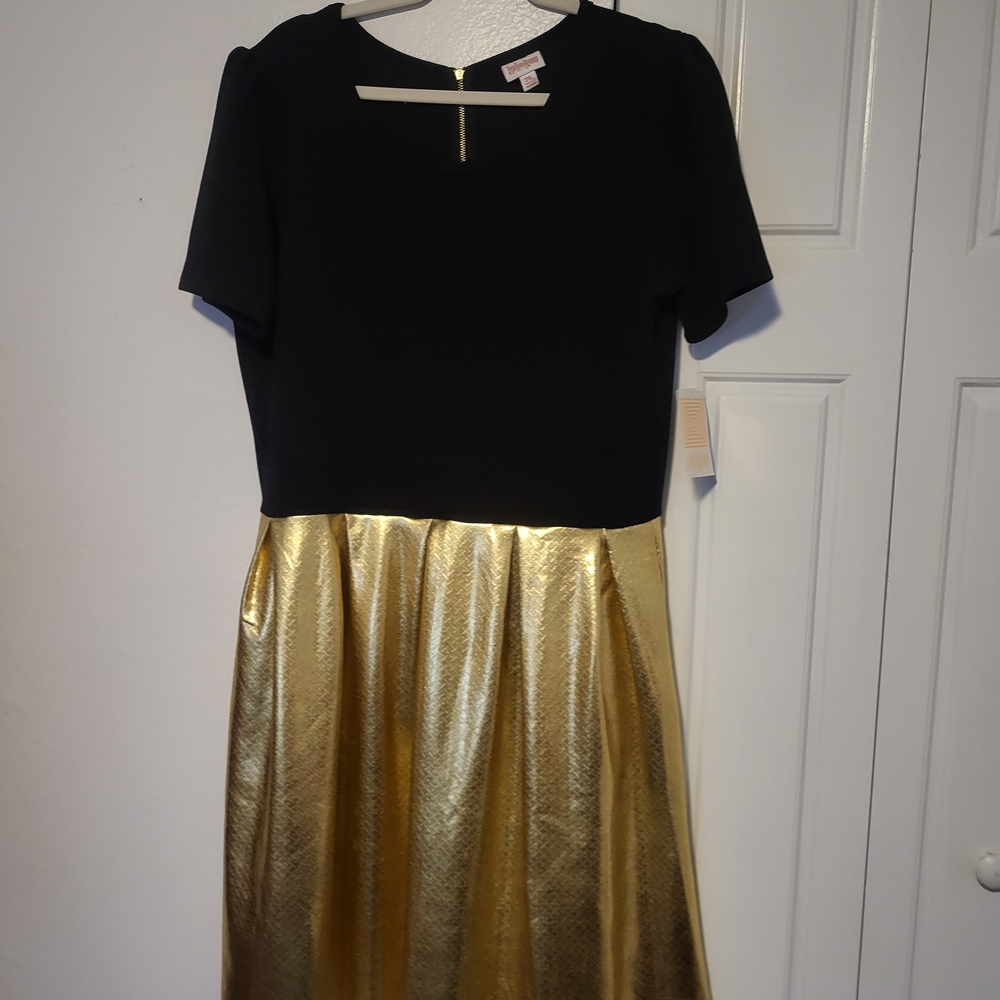 LuLaRoe Black and Gold Midi Dress